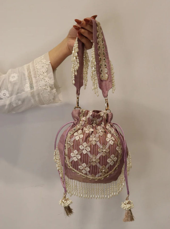 Mulmul Resham Lilac Potli Bag