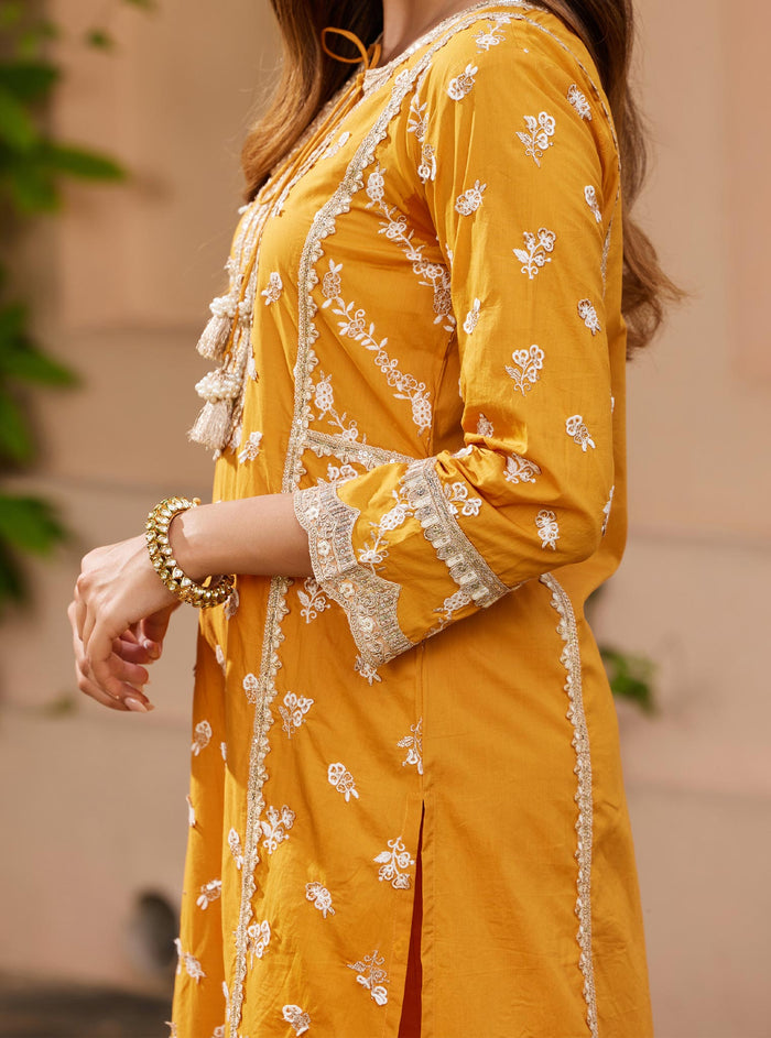 Mulmul Supima Cotton Adah Orange Kurta