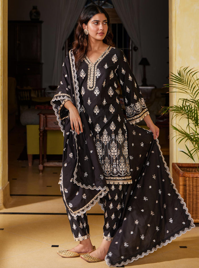 Mulmul Supima Cotton Amaltas Black Kurta