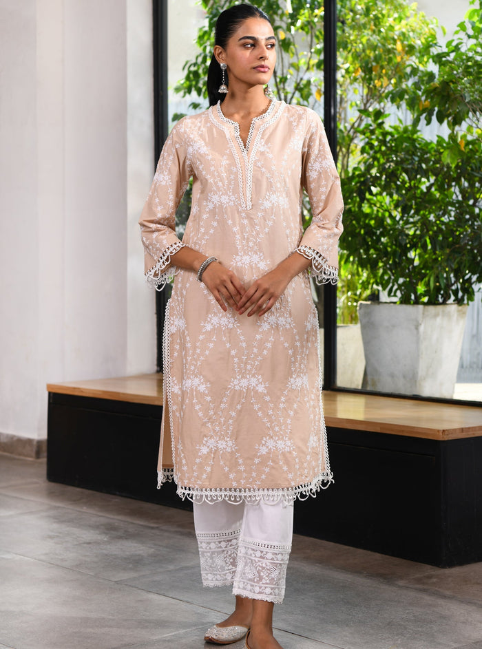 Mulmul Supima Cotton Arki Beige Kurta
