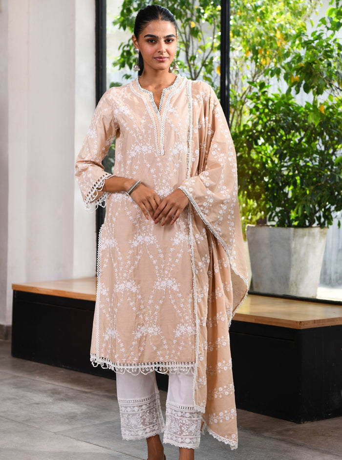 Mulmul Supima Cotton Arki Beige Kurta