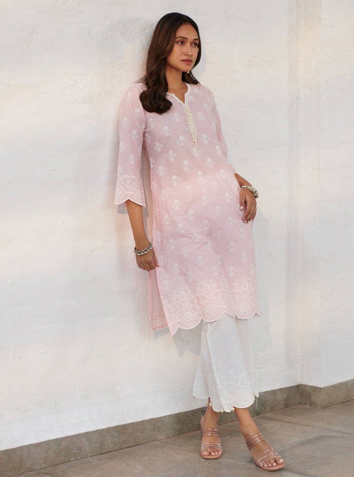 Mulmul Supima Cotton Arpora Pink kurta