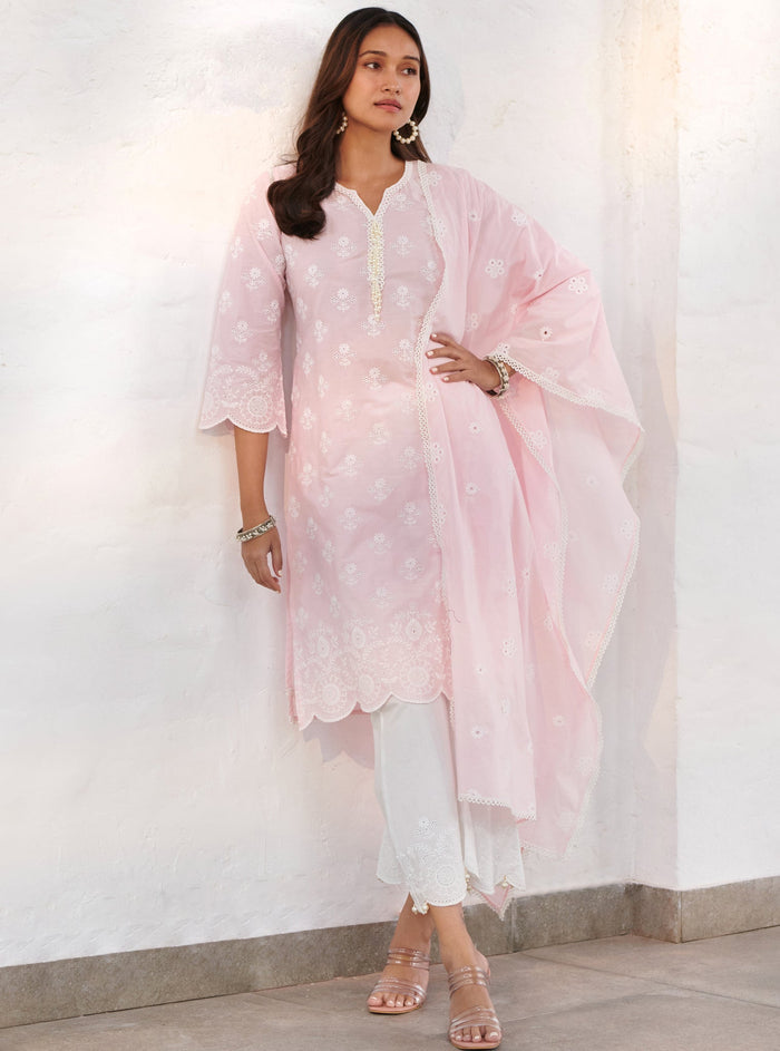 Mulmul Supima Cotton Arpora Pink kurta