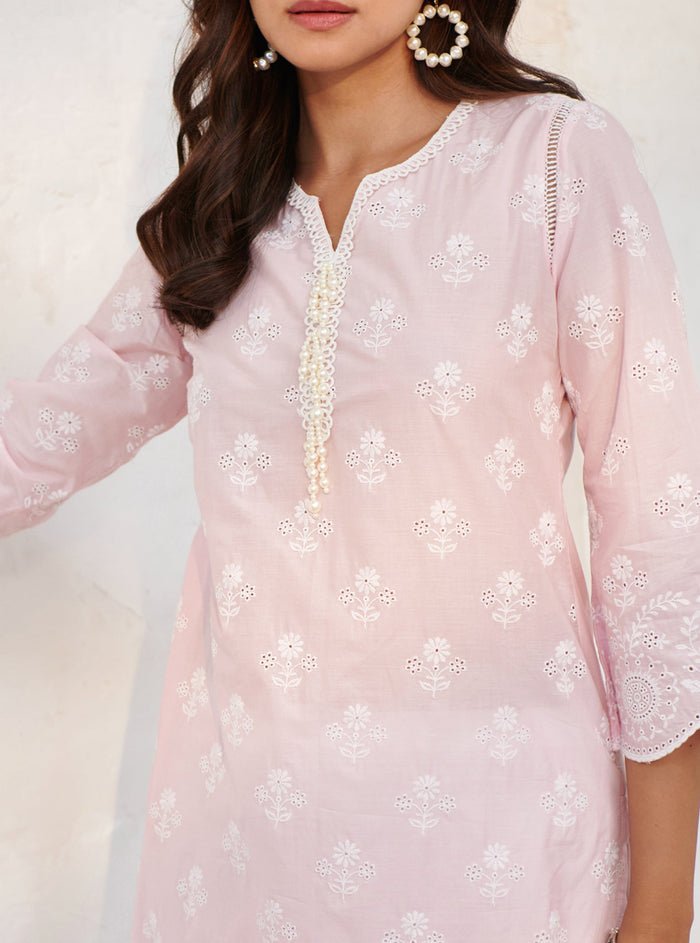 Mulmul Supima Cotton Arpora Pink kurta
