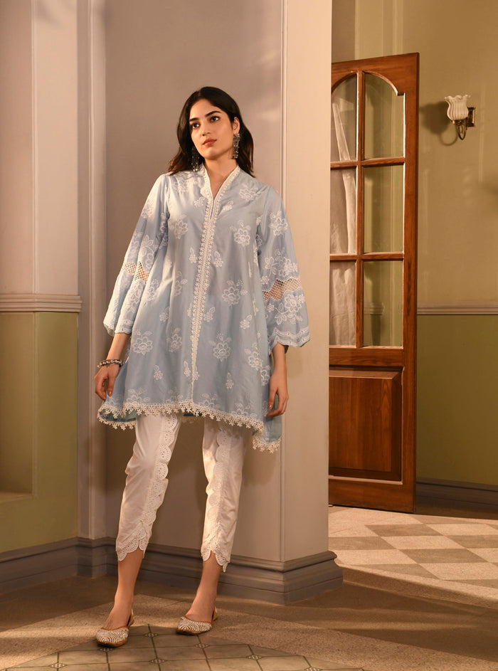 Mulmul Supima Cotton Azara Light Blue Kurta