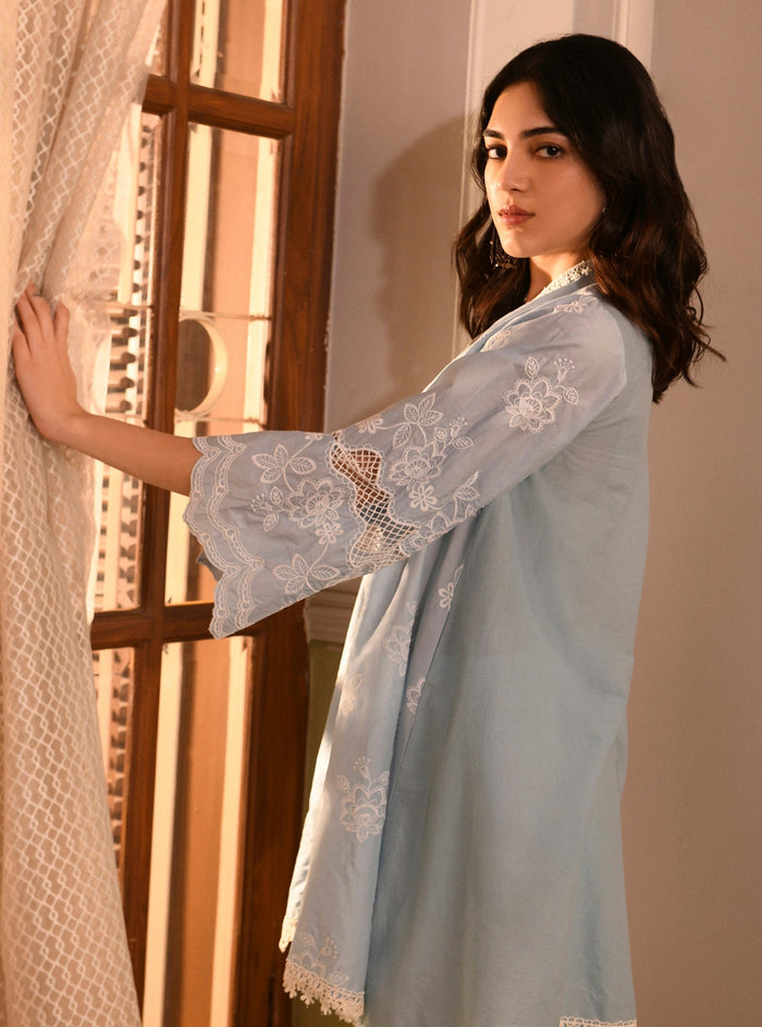 Mulmul Supima Cotton Azara Light Blue Kurta