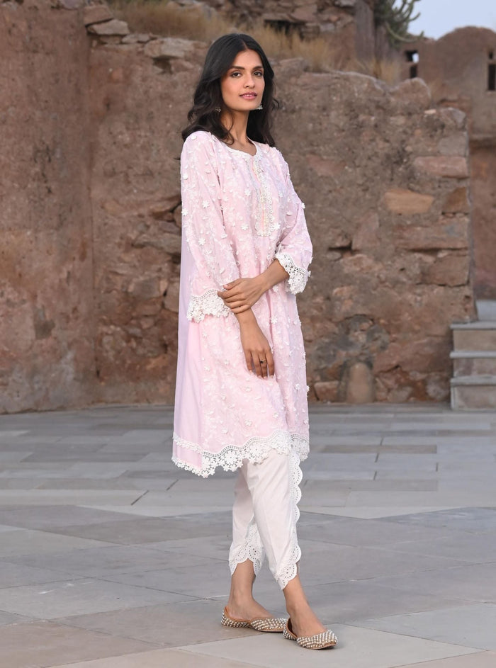 Mulmul Supima Cotton Baybreeze pink Kurta