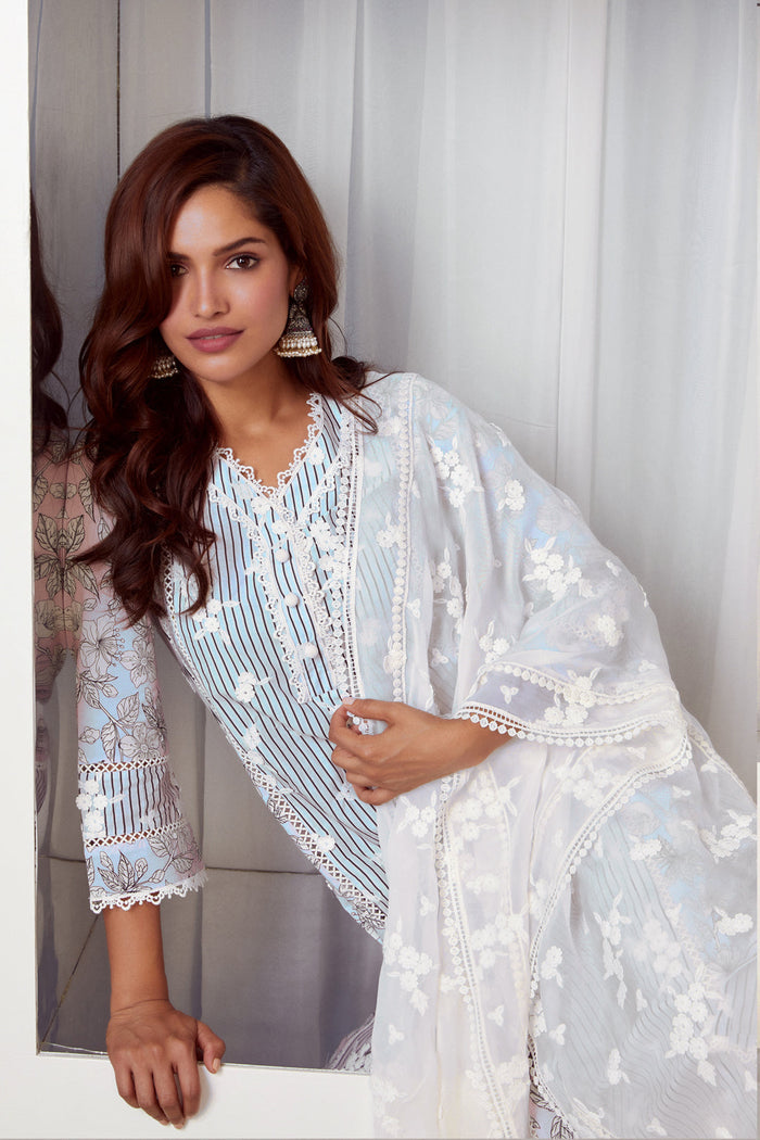 Mulmul Supima Cotton Carnaby Light Blue Kurta