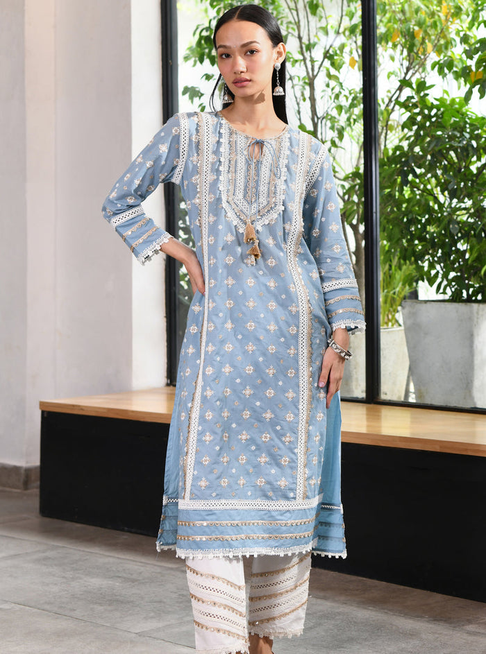Mulmul Supima Cotton Corey Kurta Teal