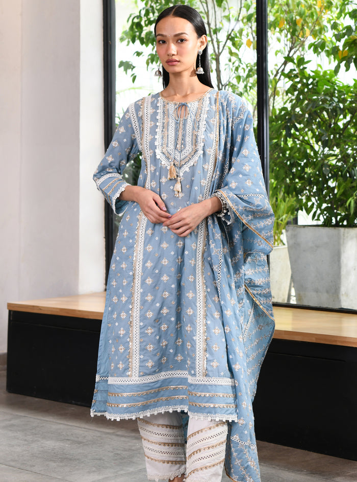 Mulmul Supima Cotton Corey Kurta Teal