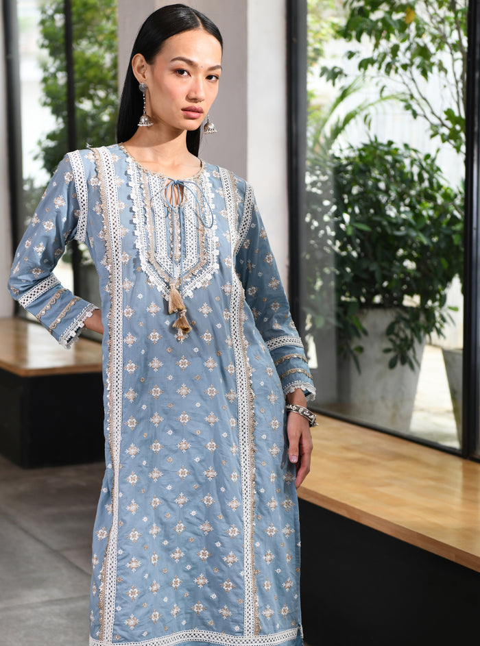 Mulmul Supima Cotton Corey Kurta Teal