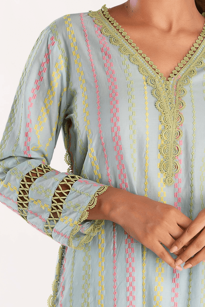Mulmul Supima Cotton Eva Light Blue Kurta