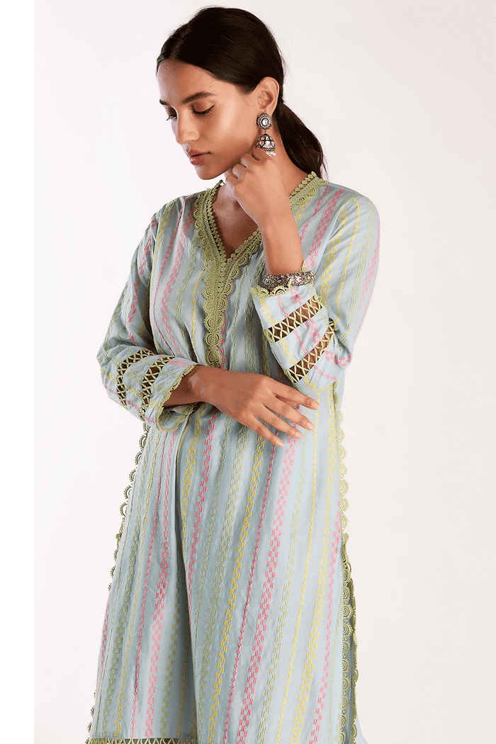 Mulmul Supima Cotton Eva Light Blue Kurta