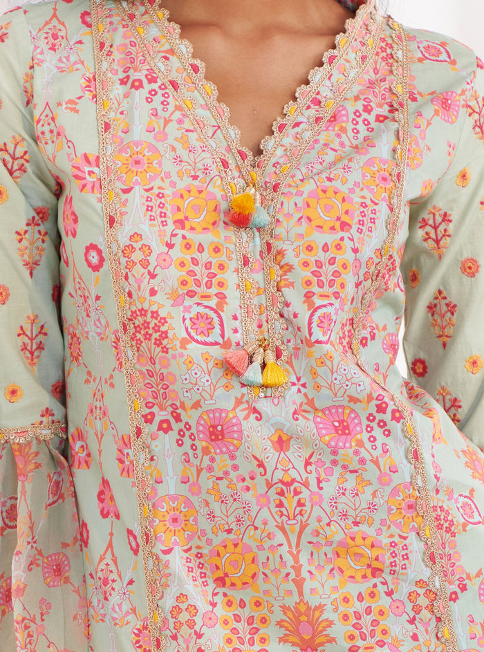 Mulmul Supima Cotton Isla Green Kurta