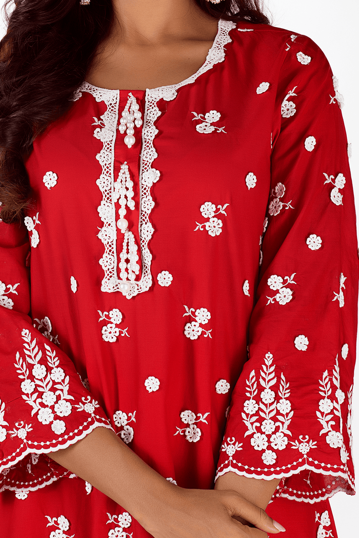 Mulmul Supima Cotton Jade Red kurta