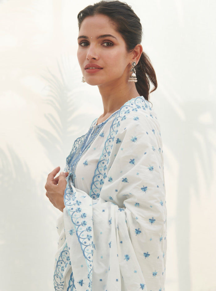 Mulmul Supima Cotton Kankon White Dupatta