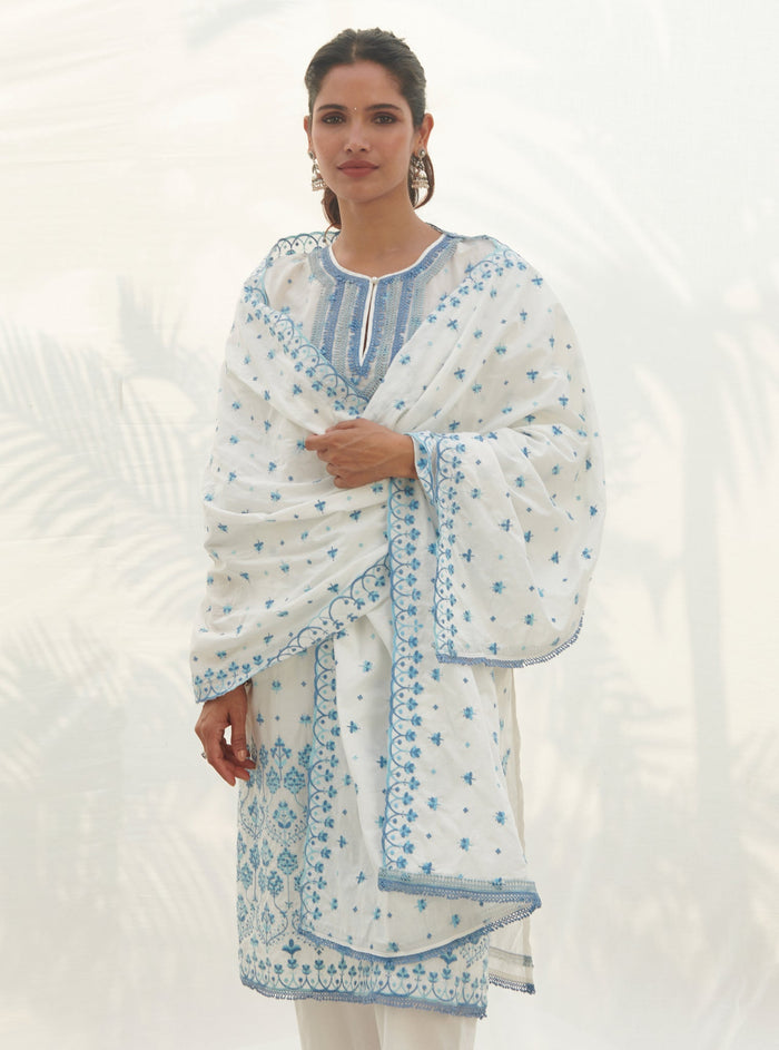 Mulmul Supima Cotton Kankon White Dupatta