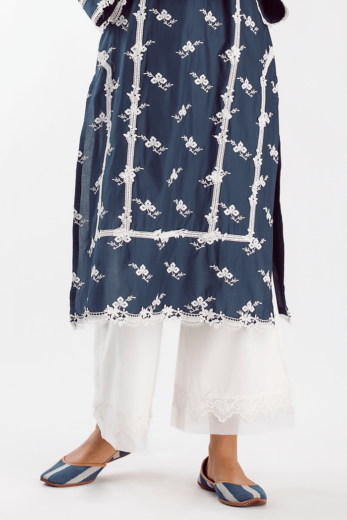 Mulmul Supima Cotton Lace Bell Bottom White