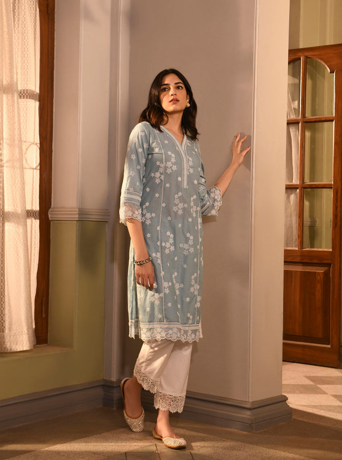 Mulmul Supima Cotton Malisa Light Blue Kurta