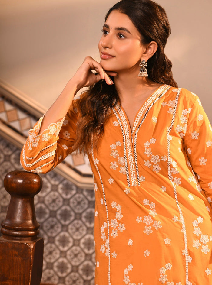 Mulmul Supima Cotton Malisa Orange Kurta