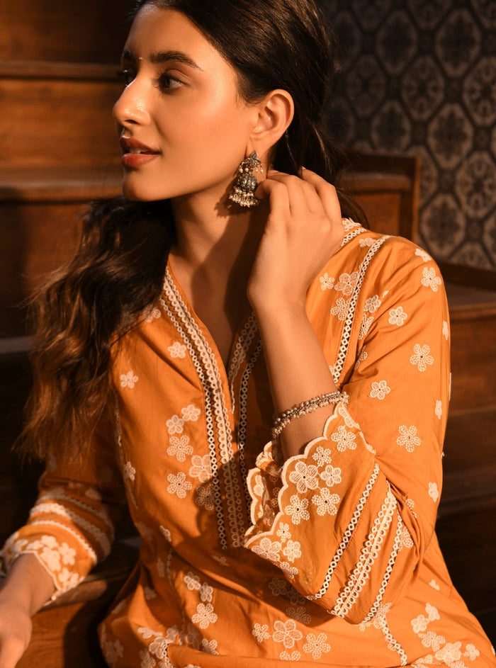 Mulmul Supima Cotton Malisa Orange Kurta