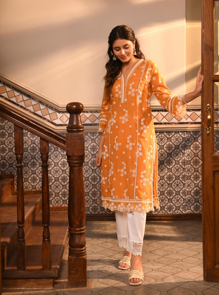 Mulmul Supima Cotton Malisa Orange Kurta