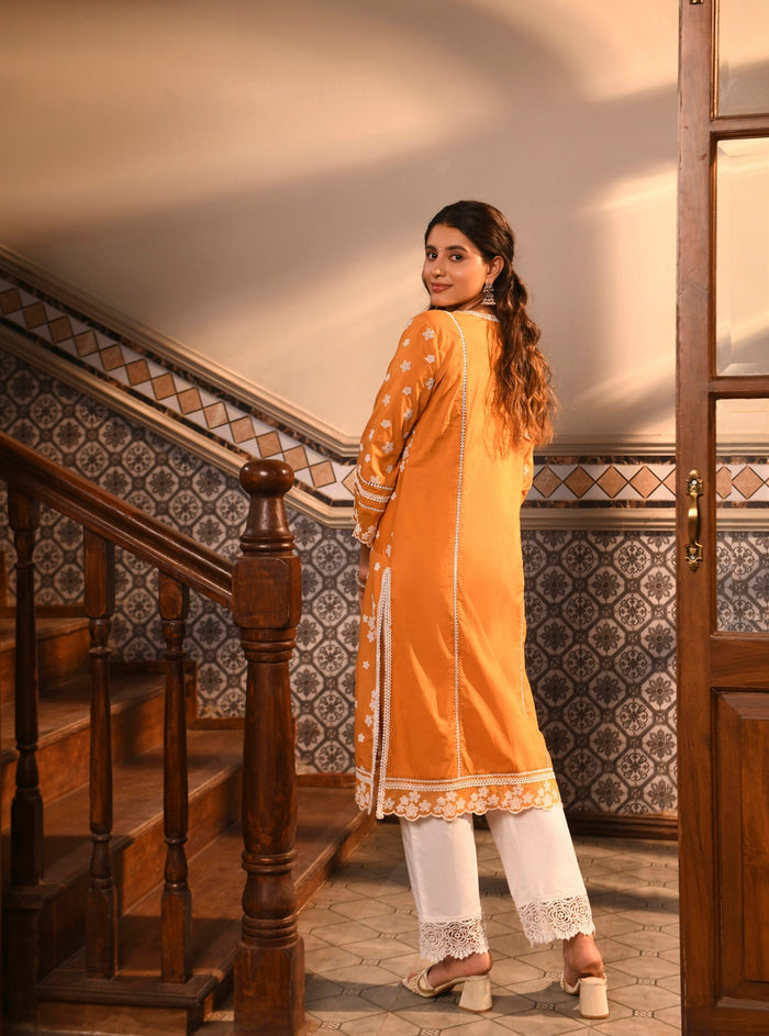 Mulmul Supima Cotton Malisa Orange Kurta