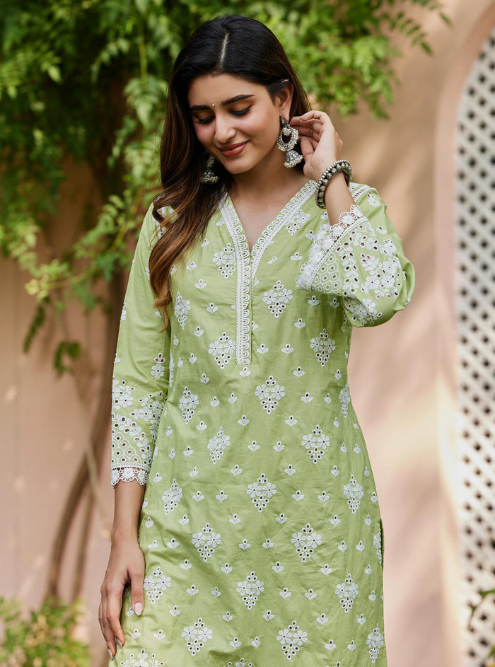 Mulmul Supima Cotton Peehu Green Kurta