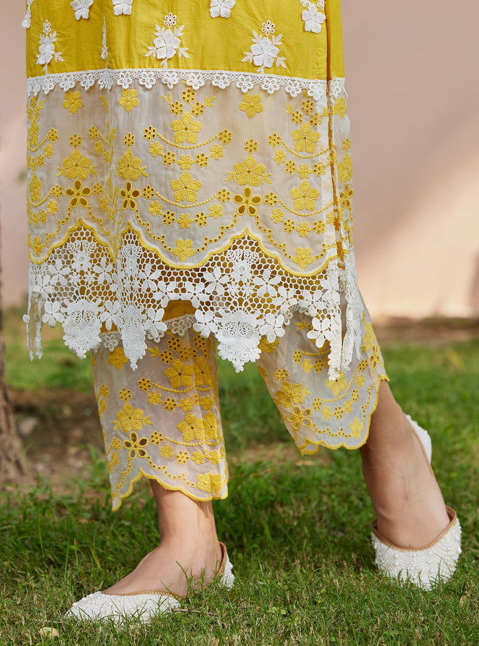 Mulmul Supima Cotton Reeva Yellow Pant