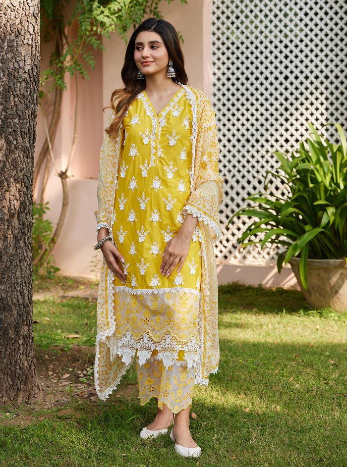 Mulmul Supima Cotton Reeva Yellow Pant
