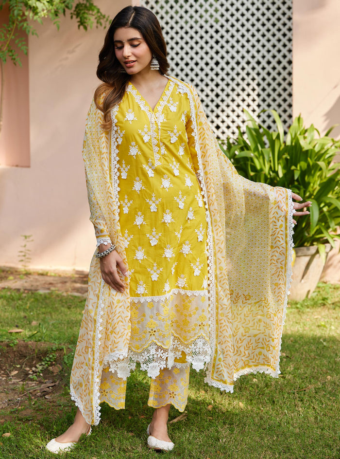Mulmul Supima Cotton Reeva Yellow Pant