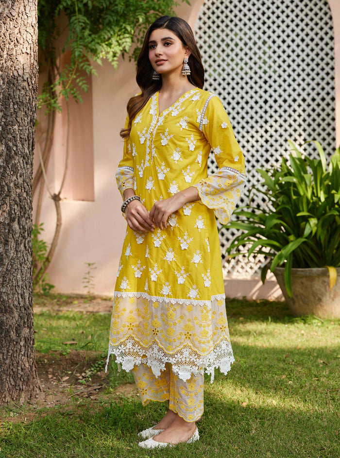 Mulmul Supima Cotton Reeva Yellow Pant