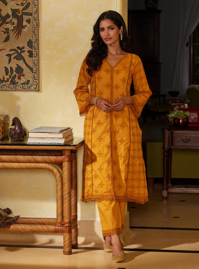 Mulmul Supima Cotton Seher Orange Kurta