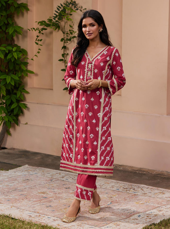 Mulmul Supima Cotton Titli Red Kurta