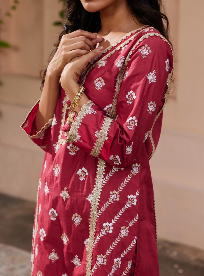 Mulmul Supima Cotton Titli Red Kurta