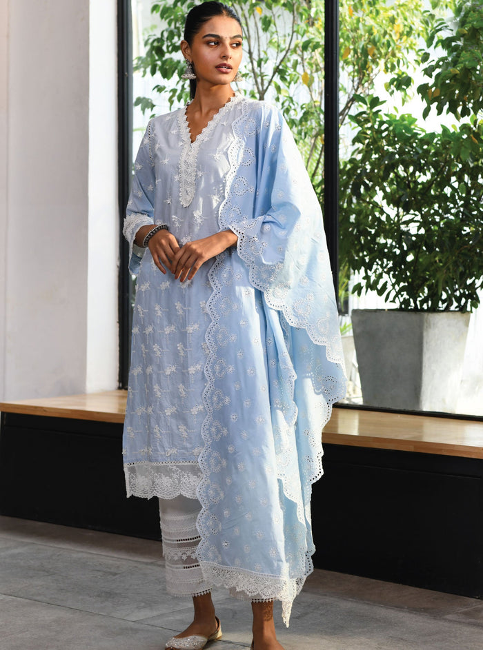 Mulmul Supima Cotton Wells Blue Dupatta