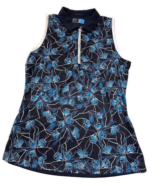 PGA Tour Women's Navy & Blue Floral Print Sleeveless Top Size S