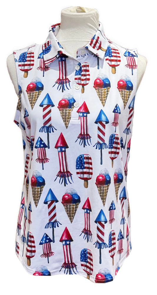 Sunday Swagger 4th of July Print Sleeveless Golf Top Size M