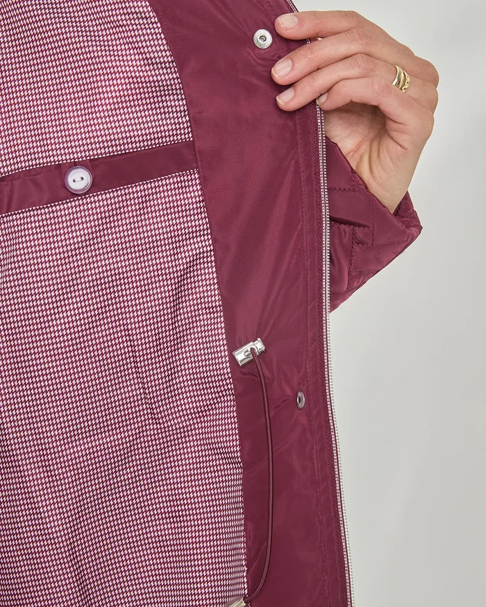 Ursula Quilted Showerproof 3/4 Length Coat - Claret