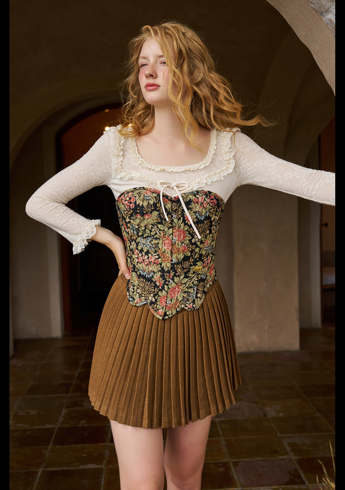 Lacemade "Flower & Mirror" - Structured black floral corset with fishbone