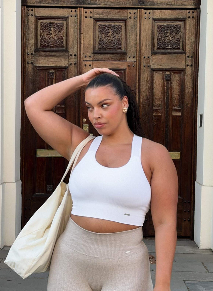 White Ribbed Seamless High Support Bra