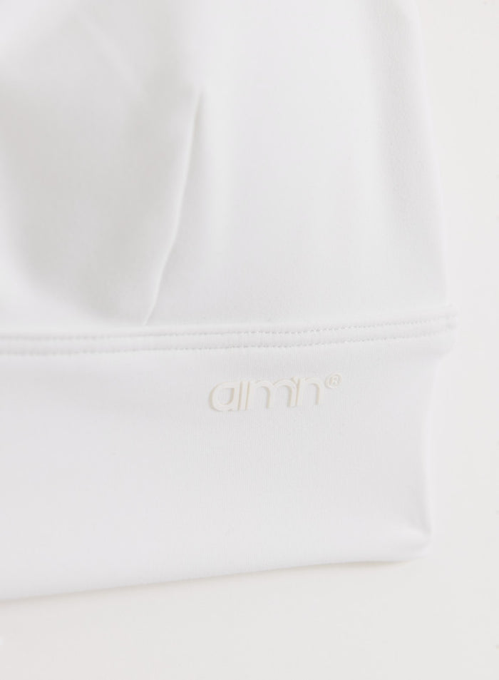 White Sense Strap Bra featuring a tonal embossed aim'n logo on the underbust band.
