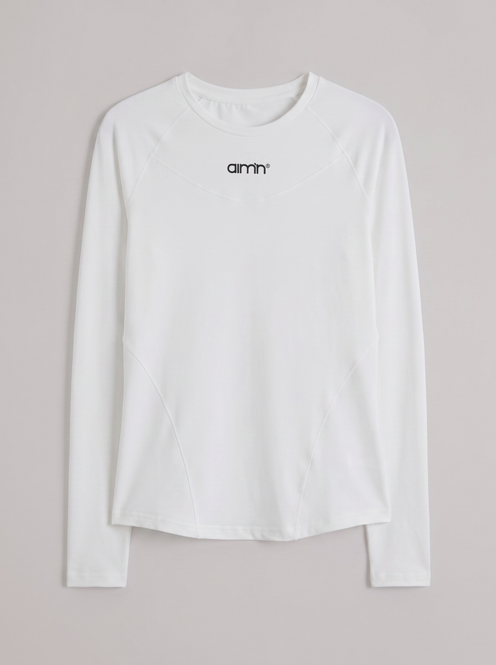 White Soft Basic Long Sleeve from aim'n in a flat lay view